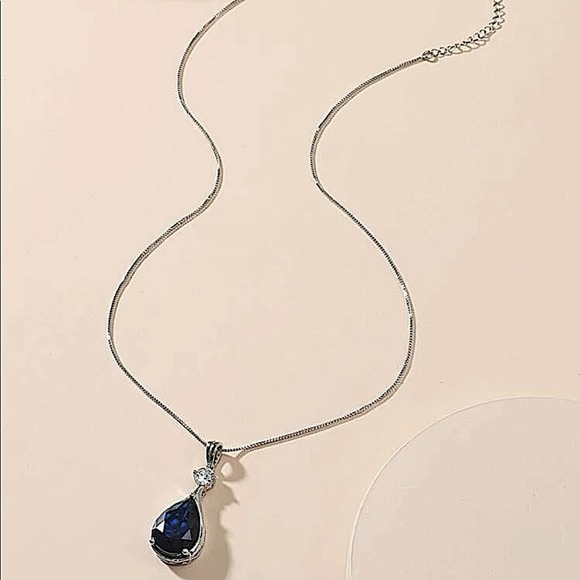 NEW STERLING SILVER BLUE SAPPHIRE PENDANT NECKLACE - Picture 3 of 3